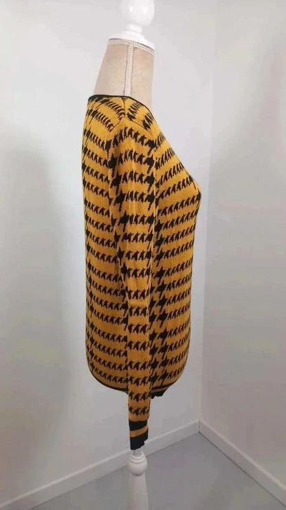 Pull Léger ZAMBA Moutarde & Noir - Motif Pied-de-poule - Taille 2