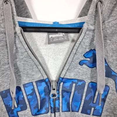 PUMA Blue Camo Zip-Up Hoodie – Sport Streetwear Style – Heather Grey – Size M