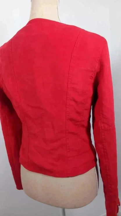 Veste Perfecto Rouge en Suédine Laura Jo - Taille S (36) - Coupe Ajustée