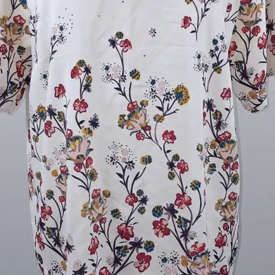 Cream Floral Fluid Blouse – Elegant Tie-Backless – Size 44 (XL)