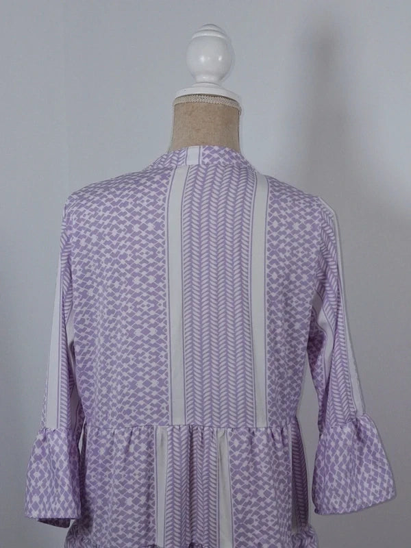 Robe bohème lilas et blanche Pigalle taille M neuve volants