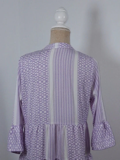 Robe bohème lilas et blanche Pigalle taille M neuve volants