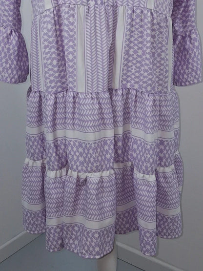 Robe bohème lilas et blanche Pigalle taille M neuve volants