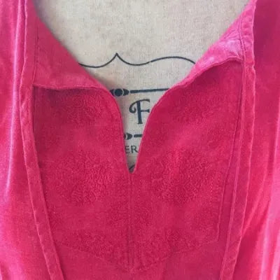 Tunique Bohème 100% Lin Rouge Éclatant – Taille 40