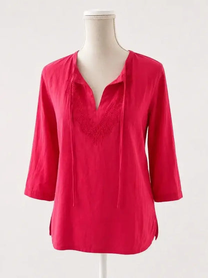 Tunique Bohème 100% Lin Rouge Éclatant – Taille 40