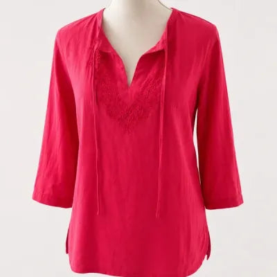 Tunique Bohème 100% Lin Rouge Éclatant – Taille 40