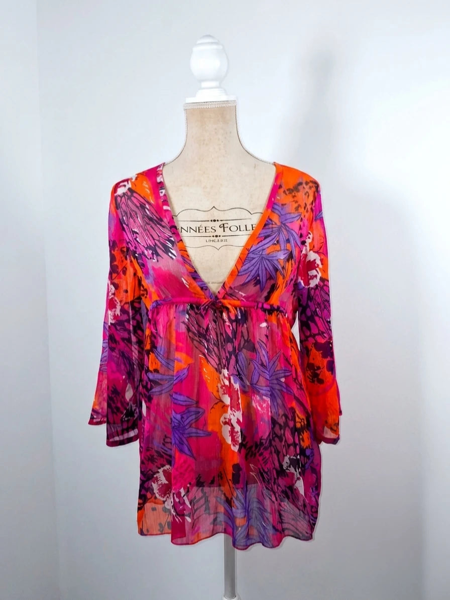 Sheer psychedelic print floaty tunic – One size (M/L)