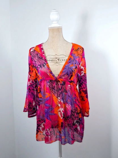 Sheer psychedelic print floaty tunic – One size (M/L)