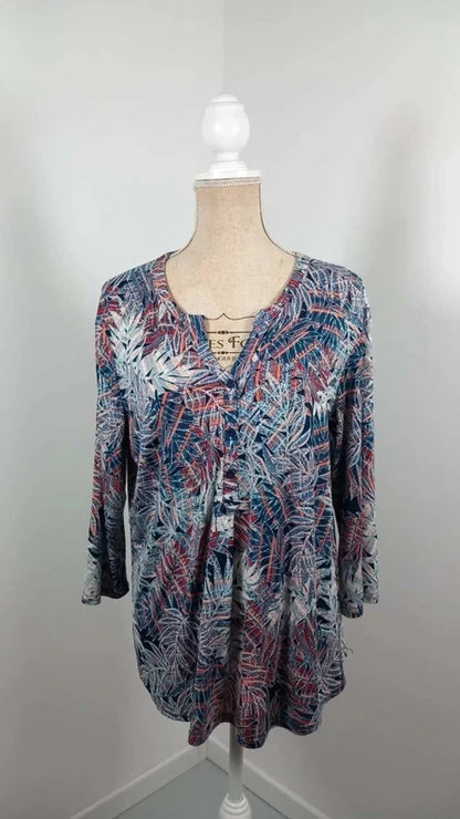Renatto Bene Tunic with Foliage Print – Flowy & Stretchy – NEW – Size US 20/22