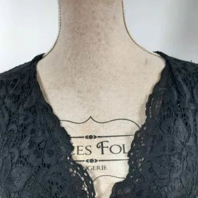 Chic Black Naf Naf Dress - Floral Lace & Detailed Back - Size 40