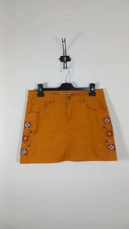 Mini-jupe Ligne à Suivre – Floral Jaune Moutarde/Noir – Coupe Droite – Taille 38