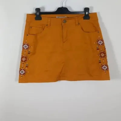 Mini-jupe Ligne à Suivre – Floral Jaune Moutarde/Noir – Coupe Droite – Taille 38