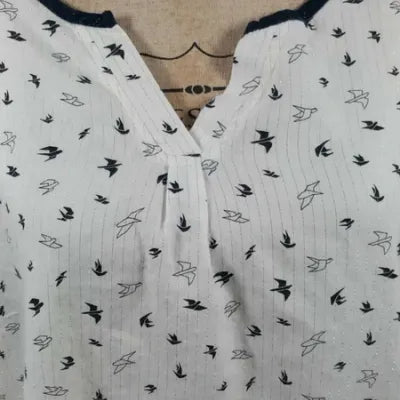 Terre de marins White Tunic with Swallow Motifs Size 44 - Very Good Condition