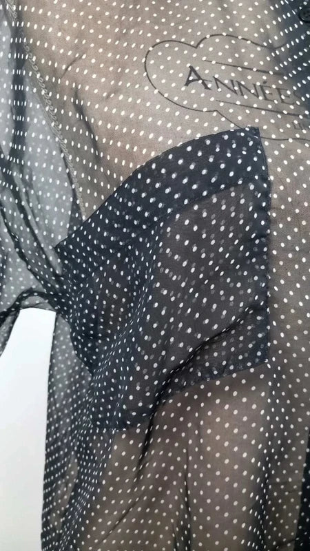 Chemisier Voile Transparent Noir à Pois - Taille 34/36 (S) - Style Vintage Chic