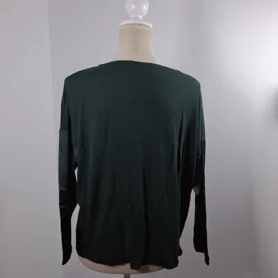 Bottle Green Satin V-Neck Blouse – Chic & Elegant Style – Mango – Size M (UK 10-12)