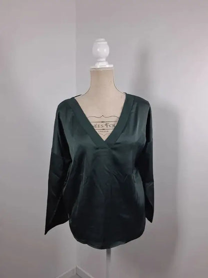 Blouse Fluide MANGO Bi-Matière Vert Bouteille Taille M Très Bon État