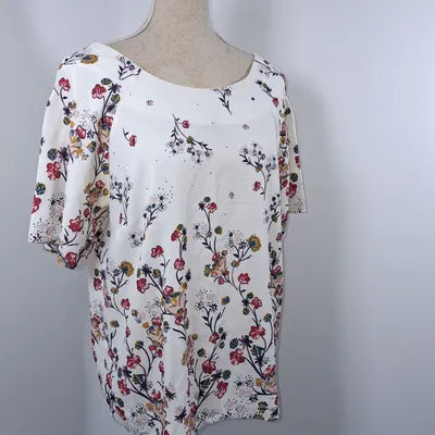 Cream Floral Fluid Blouse – Elegant Tie-Backless – Size 44 (XL)