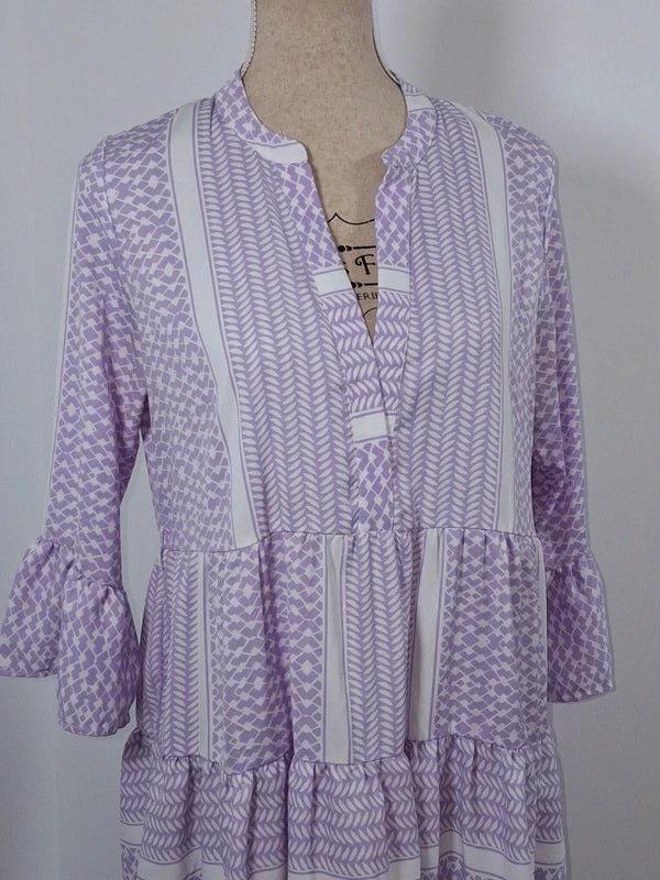 Robe bohème lilas et blanche Pigalle taille M neuve volants