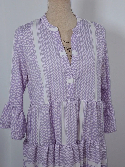 New Pigalle lilac and white bohemian dress, size M, ruffled