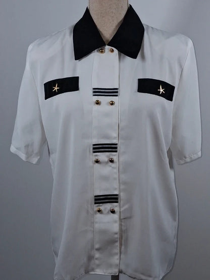 Chemisier blanc style marin rétro Canda (C&A) – Taille 40