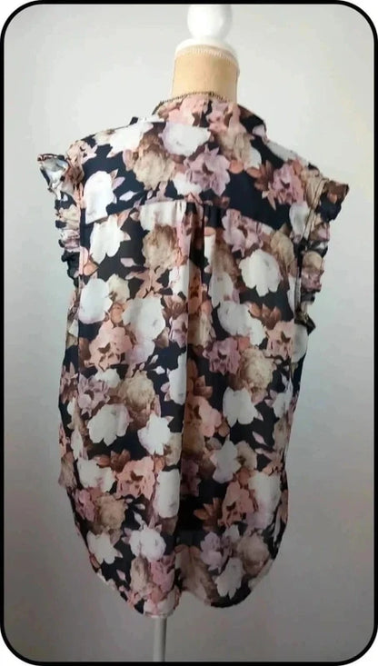 Blouse fleurie fluide sans manches – Neuve – Taille 46 – KIABI