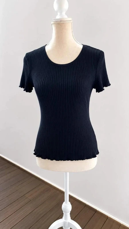 Tee-shirt Noir en Maille Côtelée Chic - Zara - Taille M