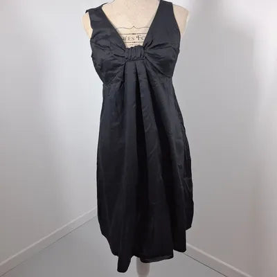 Black Dress Draped Bow Empire Cut – Vintage Chic Style – 100% Cotton – Size 40 (L)