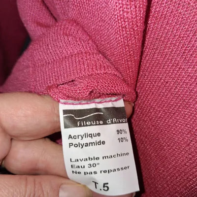 Pull fin col V rose framboise Fileuse d'Arvor – Taille 5 (XL/XXL) – Très bon état