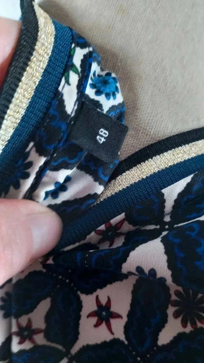 Tunique Graphique Chic – Bleu Marine & Motifs Géométriques – Taille 48 – NEUVE