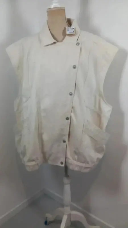 KIABI Plus Size 58/60 Cream Cotton Asymmetrical Sleeveless Gilet / Jacket
