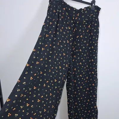 Flowy floral wide-leg trousers - Bohemian chic style - Size L (US 10/12)