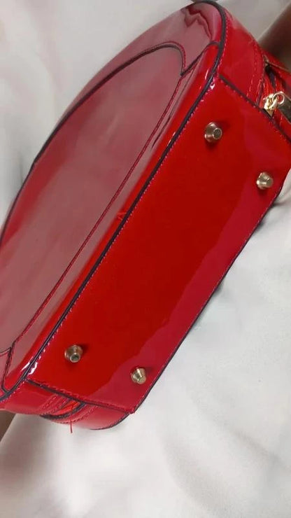 Sac à Main Cabas Rond Géométrique Rouge Verni - Neuf