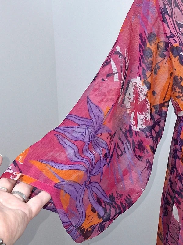 Sheer psychedelic print floaty tunic – One size (M/L)