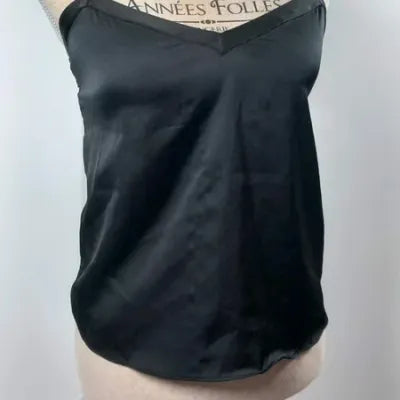 Etam Cami Top – Black – Satin Effect & Racerback Lace – Décol Dreamt V – Size XS