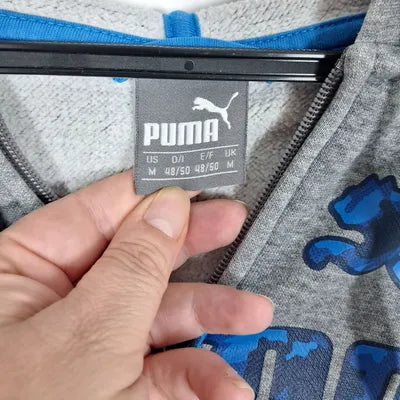 Sweat Zippé Capuche PUMA Camouflage Bleu – Style Streetwear Sport – Gris Chiné – Taille M