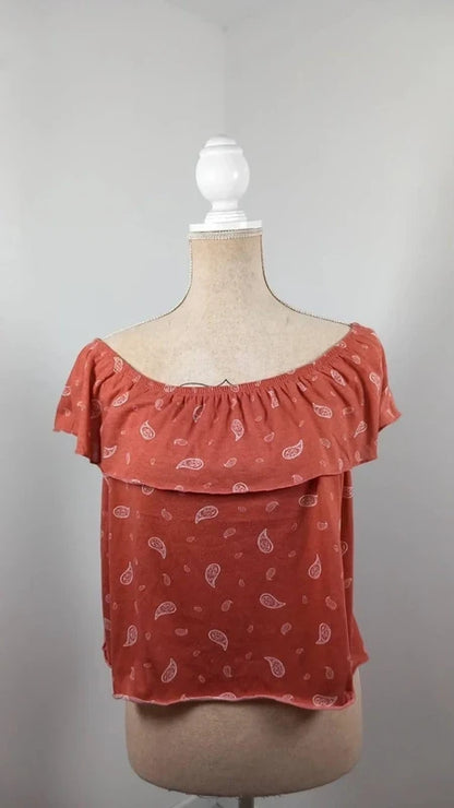 Terracotta Brown Off-the-Shoulder Top - One by Gémo - Size M - Paisley Pattern