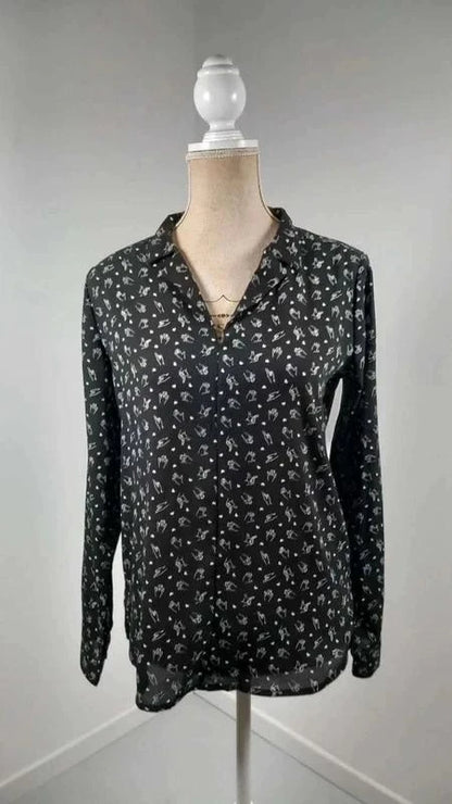 Chemise Jennyfer Noire Motif Mains Signes ASL - Taille S