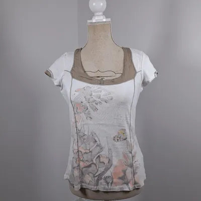 Vintage cottagecore floral print square neck top – Ellamode – Size 1 (S/36)