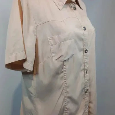 Men's Beige Satin Short-Sleeved Jacket-Style Shirt - Armand Thiery - Size 4