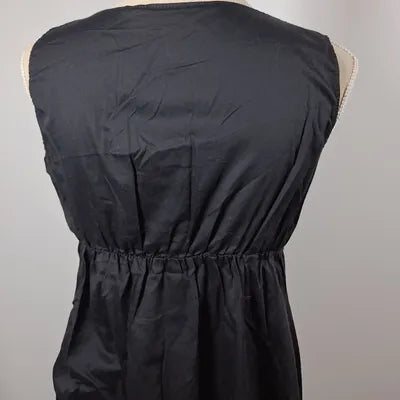 Black Dress Draped Bow Empire Cut – Vintage Chic Style – 100% Cotton – Size 40 (L)