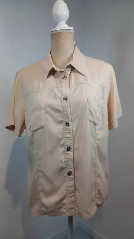 Men's Beige Satin Short-Sleeved Jacket-Style Shirt - Armand Thiery - Size 4