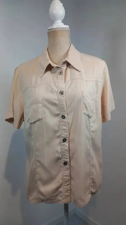 Men's Beige Satin Short-Sleeved Jacket-Style Shirt - Armand Thiery - Size 4