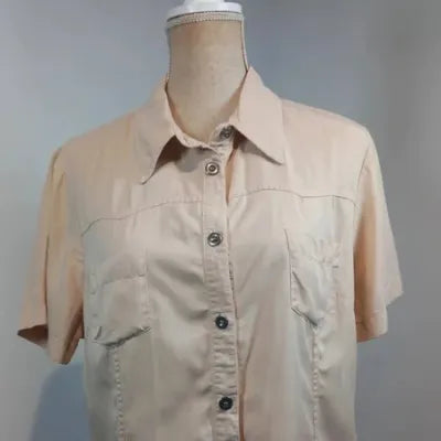 Men's Beige Satin Short-Sleeved Jacket-Style Shirt - Armand Thiery - Size 4