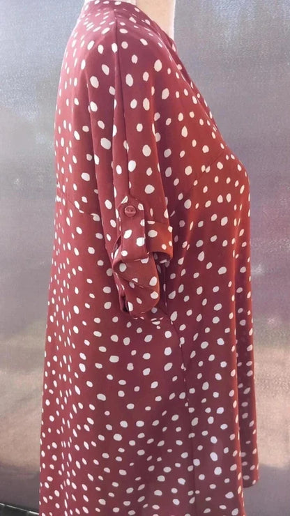 Chemise Fluide Primark Terracotta à Pois Blancs - Taille 38 Neuf