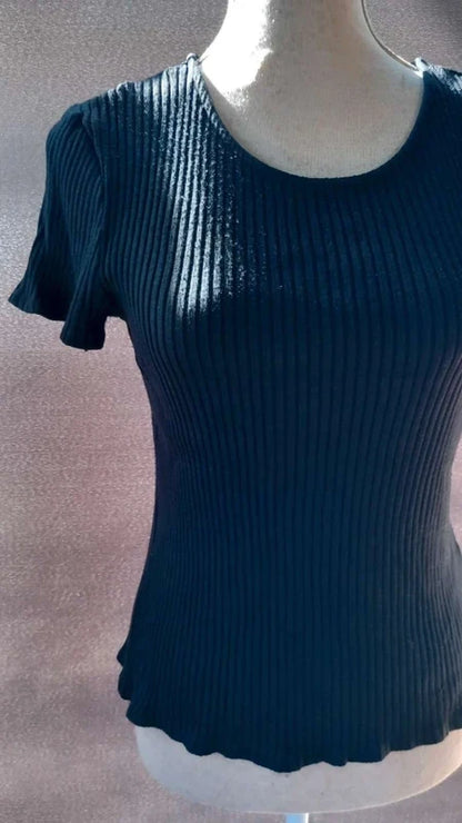 Tee-shirt Noir en Maille Côtelée Chic - Zara - Taille M
