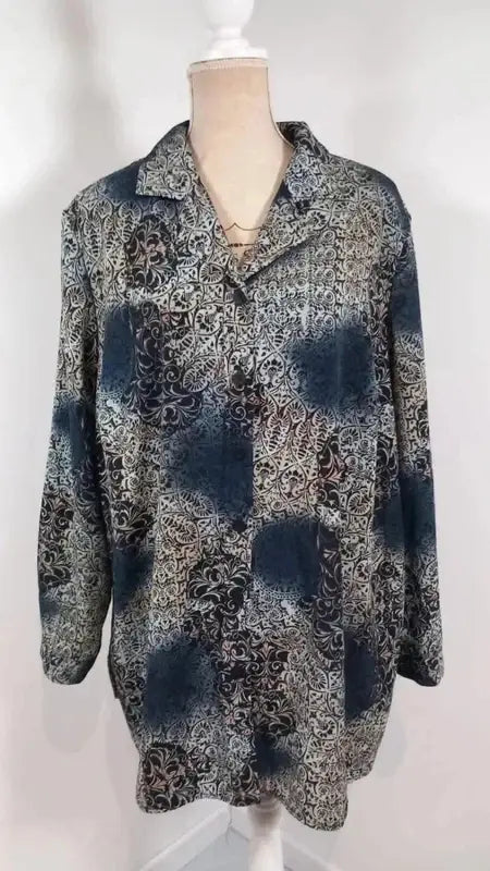 Chemise Vintage Création Atelier GG – Jacquard Carreaux Arabesques – Épaulettes – Taille 52 (XXL)
