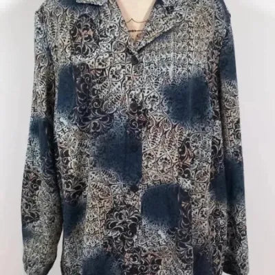 Chemise Vintage Création Atelier GG – Jacquard Carreaux Arabesques – Épaulettes – Taille 52 (XXL)