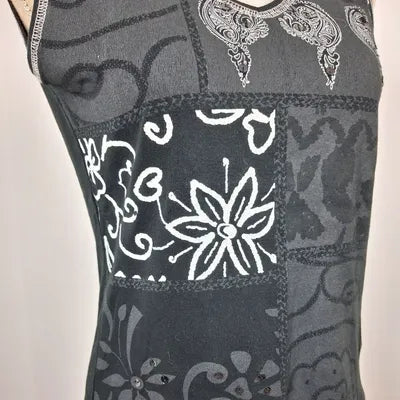 Kiabi Woman Patchwork Tank Top – Graphic & Rhinestone Style – Size 38/40 (M)