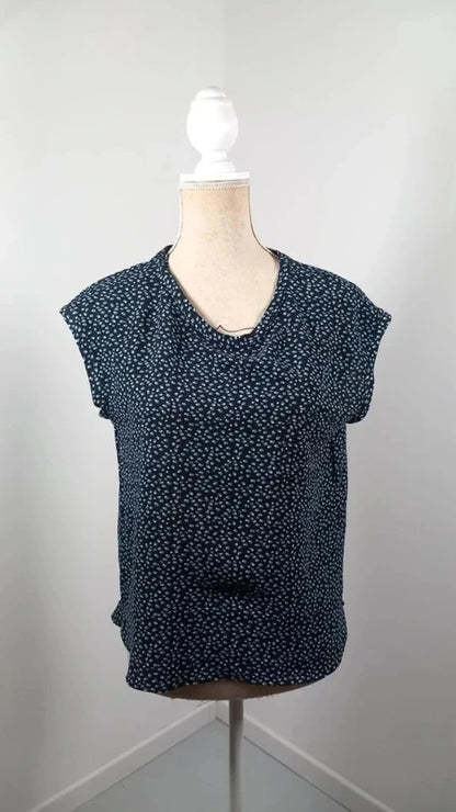 MANGO Fluid Polka Dot Top Navy & White - Size XS