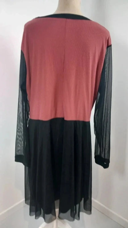 ROBE Pink Clove NEUVE - T. 56 - Bi-matière Brique/Noir Tulle et Côtes - Élégante
